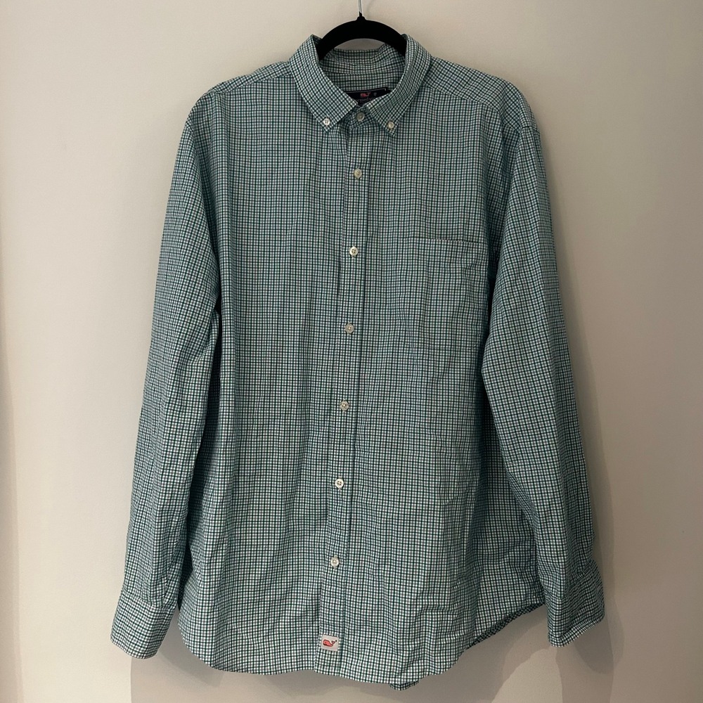 Vineyard Vines Classic Fit Murray Shirt Green Gingham Cotton Button Down Mens XL